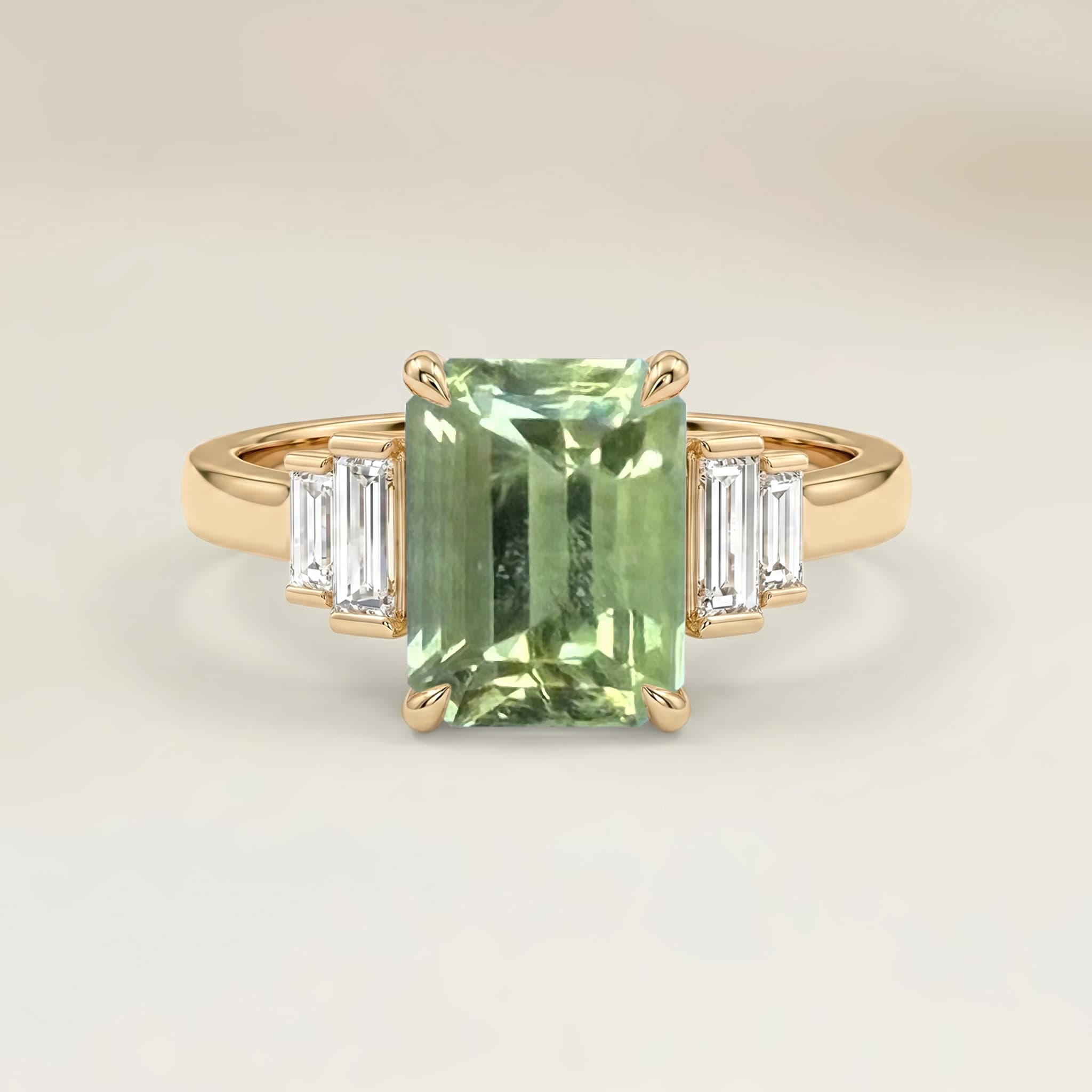 Bague Art Deco Tourmaline Rectangle de 0,70ct — Or Jaune 18k - vue principale
