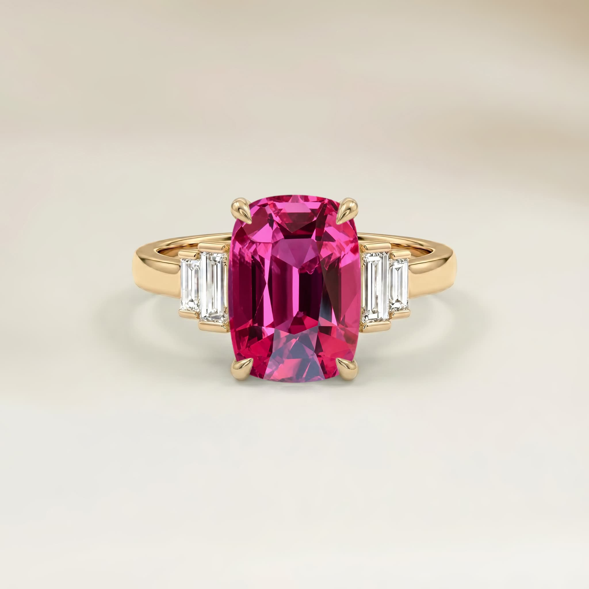 Bague Art Deco Spinelle Rose Coussin de 2,67ct — Or Jaune 18k - vue principale