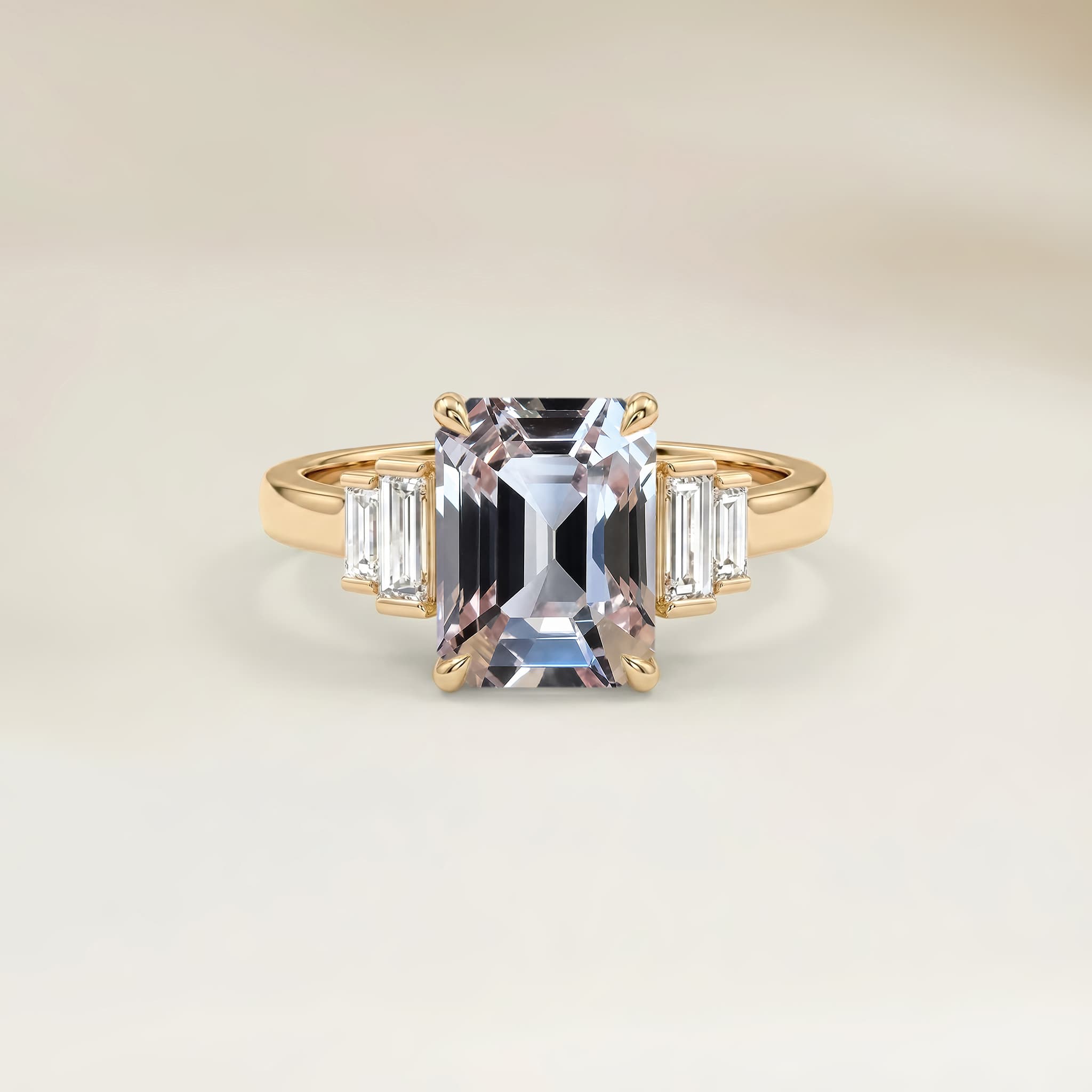Bague Art Deco Saphir Rectangle de 1,52ct — Or Jaune 18k - vue principale