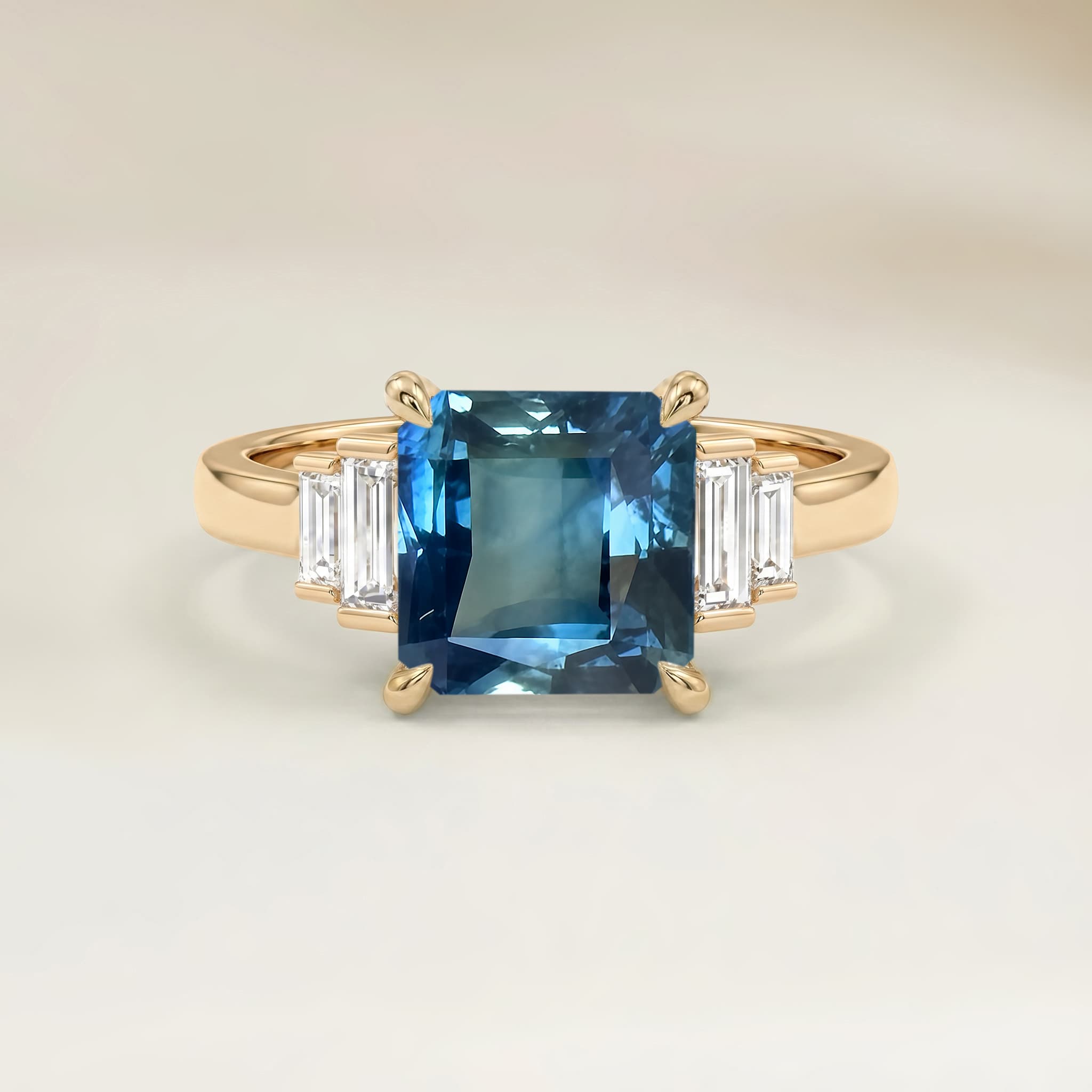 Bague Art Deco Spinelle Bleu Carré de 0,90ct — Or Jaune 18k - vue principale