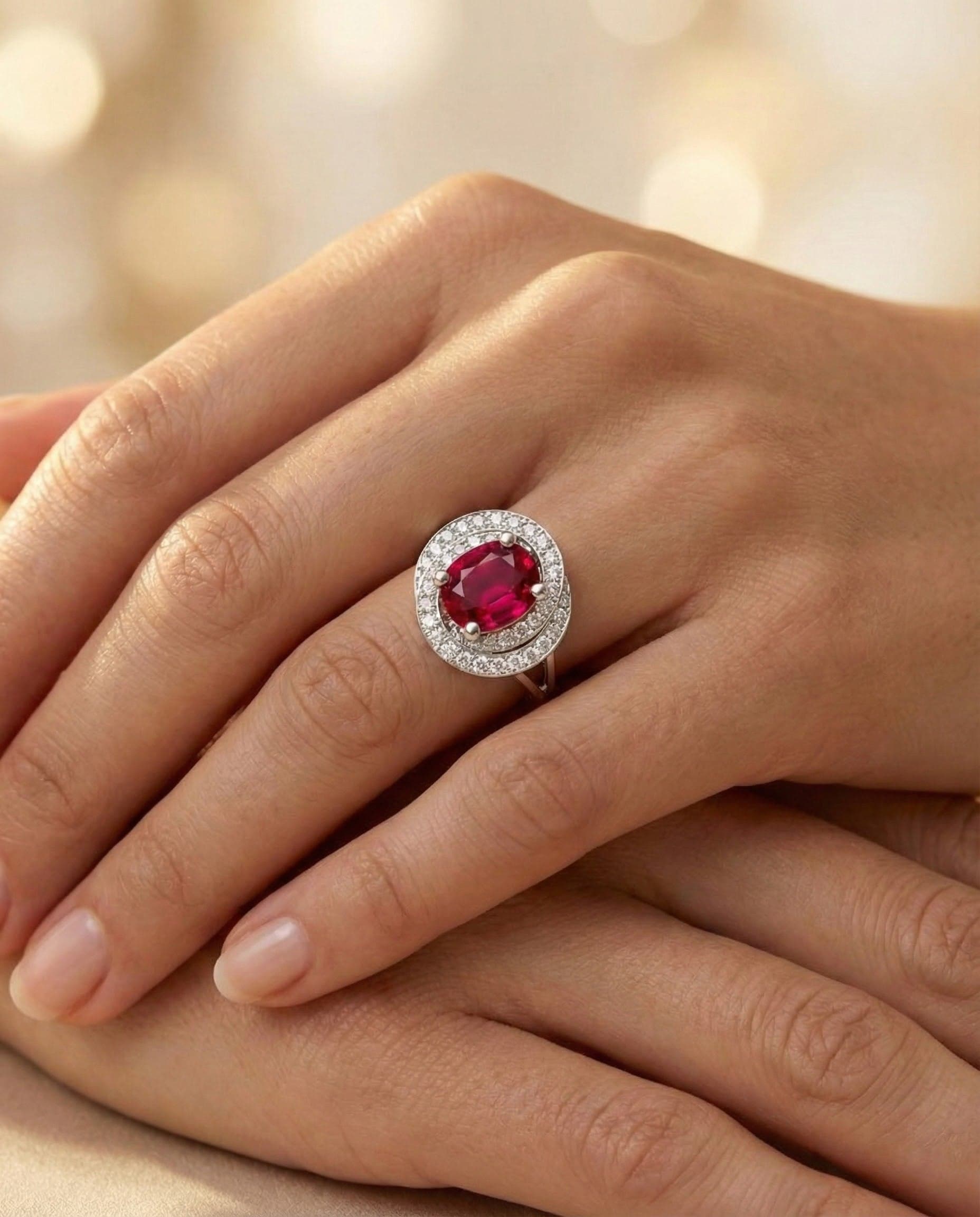 Bague rubis du Mozambique, or blanc
