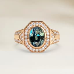 Ring Art Déco Teal-Saphir Oval 1,14 ct