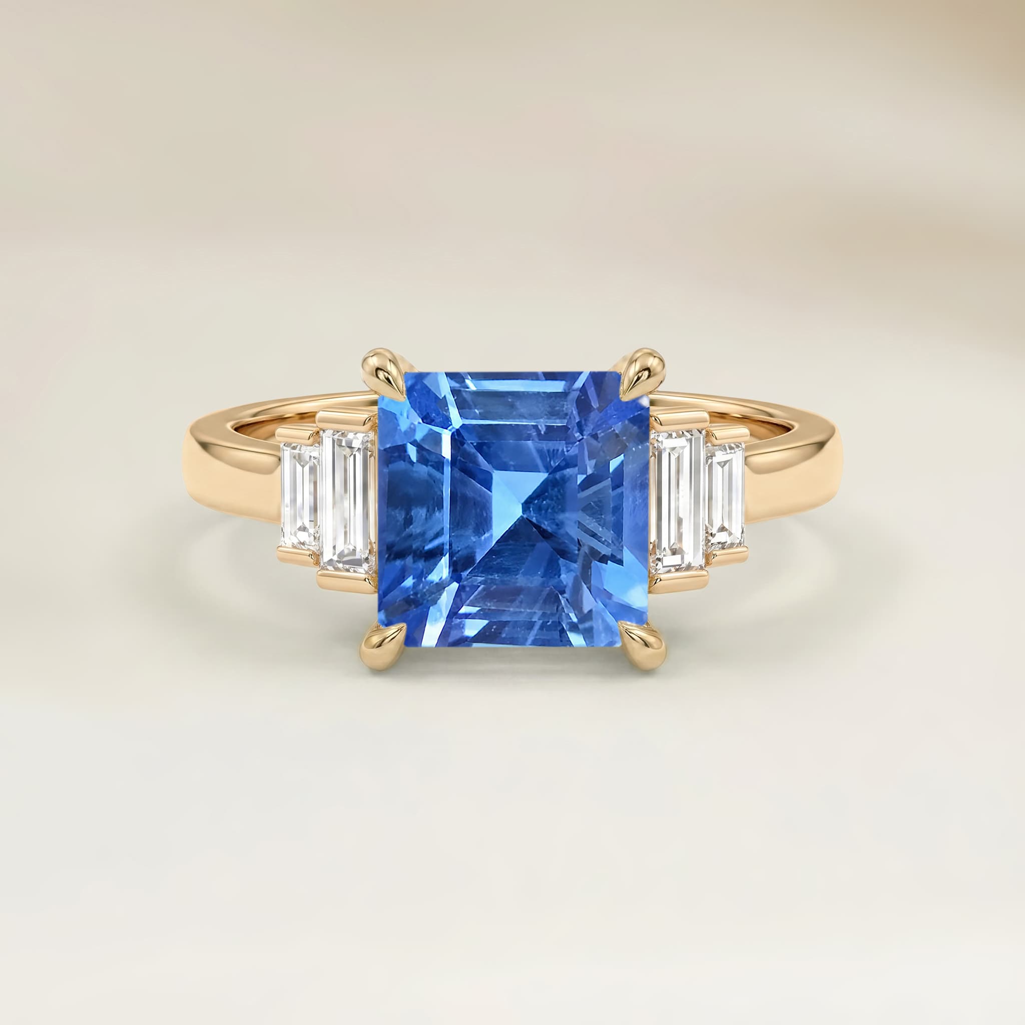 Bague Art Deco Saphir Bleu Emerald Cut de 1,55ct image 2