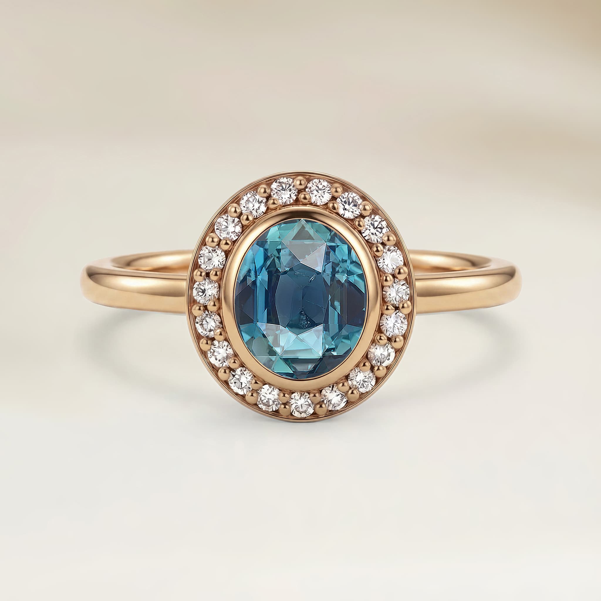 Bague Vintage Saphir Teal Ovale de 2,01ct — Or Jaune 18k - vue principale