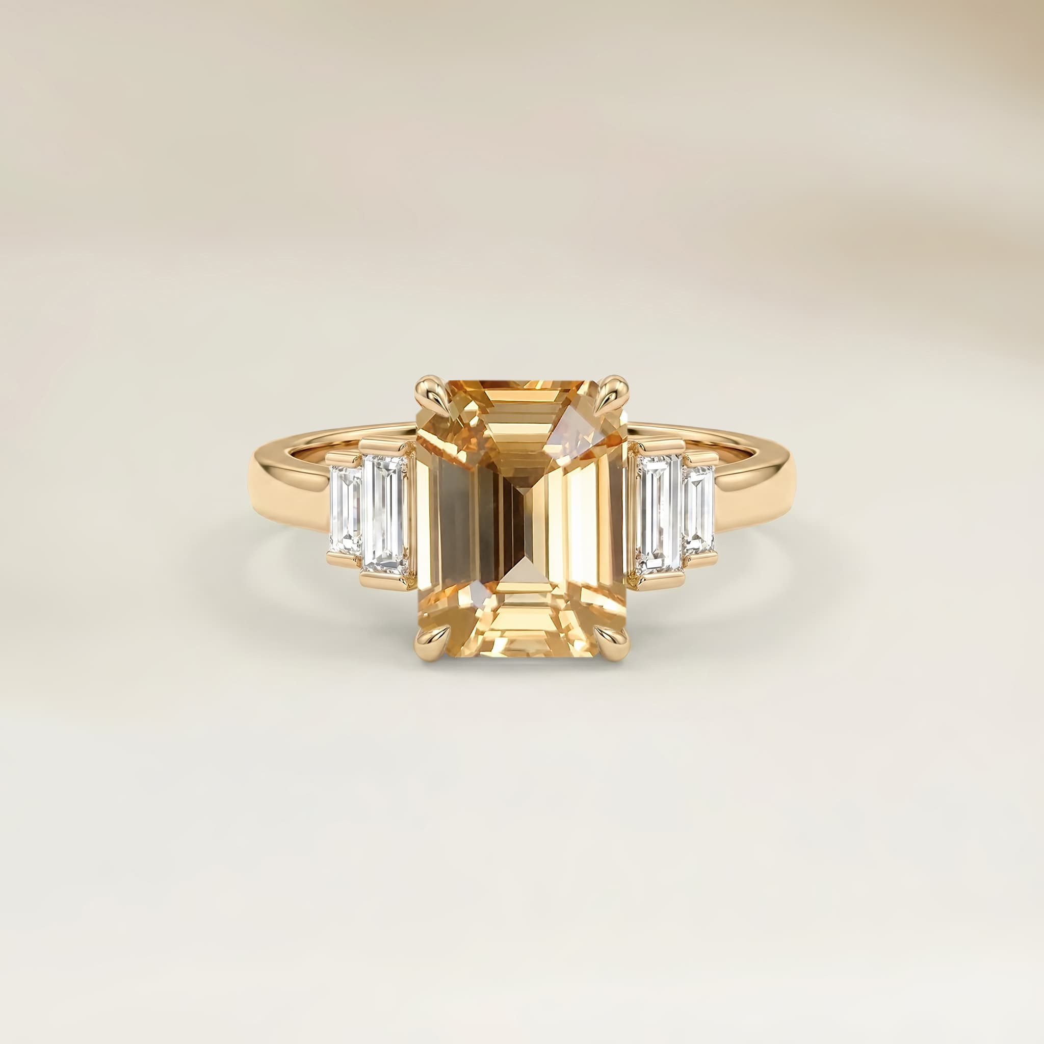 Anel Art Déco Safira Laranja Emerald Cut de 1,16ct