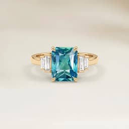 Anillo Art Déco Zafiro Teal Radiant de 3,07ct