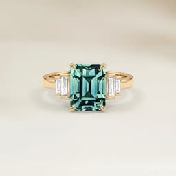 Anel Art Déco Safira Teal Emerald Cut de 2,03ct