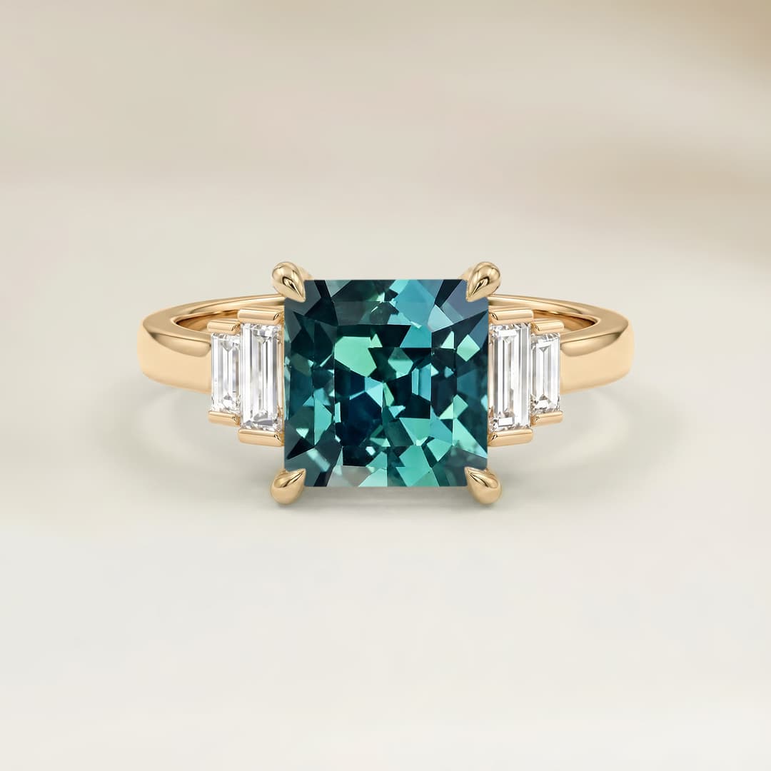 Art-Déco-Ring Teal-Saphir Emerald Cut 1,56 ct