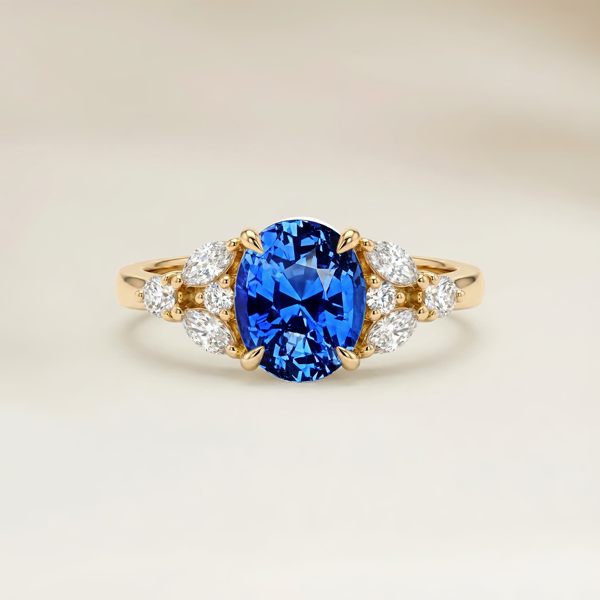 Bague Floral Saphir Bleu Ovale de 1,56ct image 2