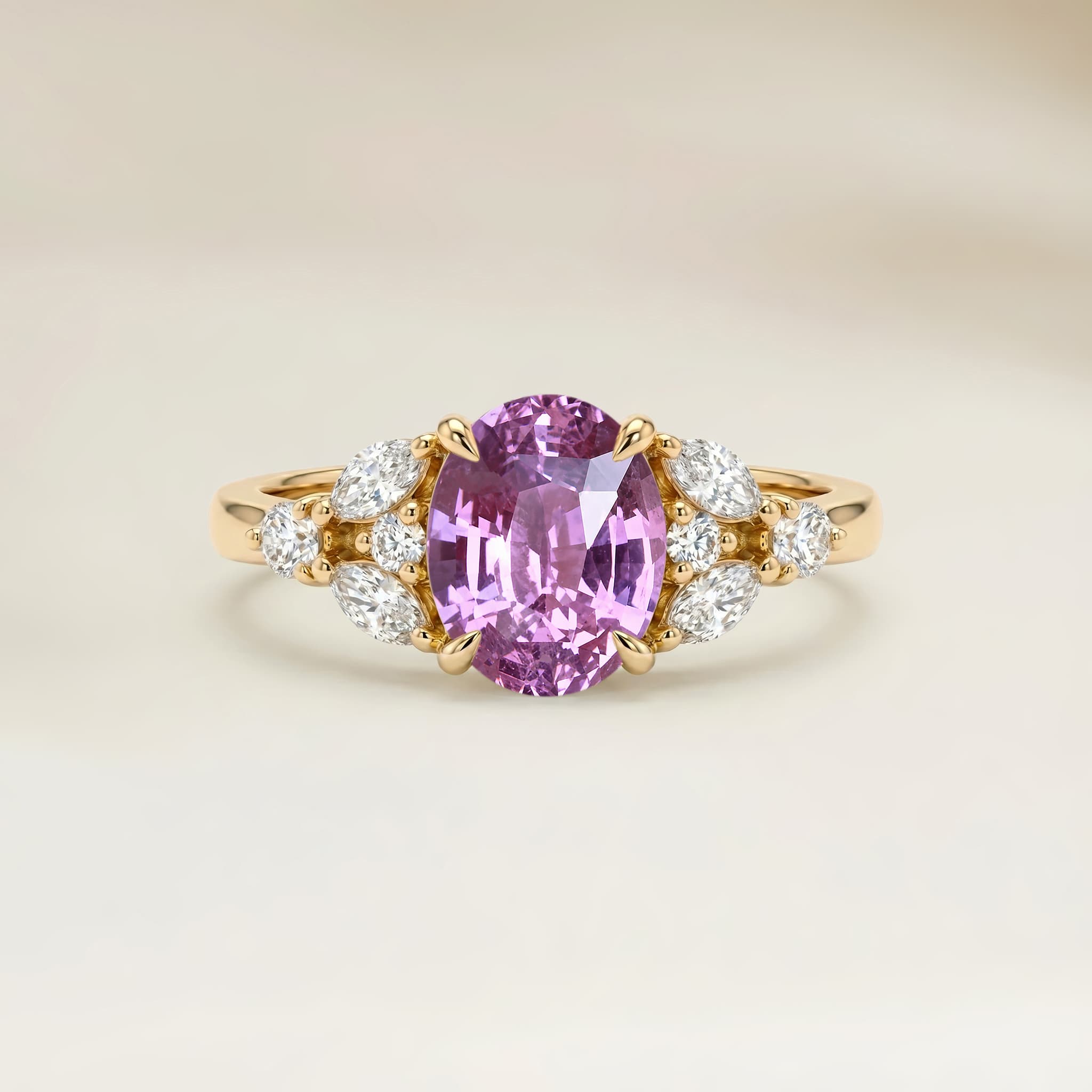Bague Floral Saphir Rose Ovale de 1,03ct — Or Jaune 18k - vue principale
