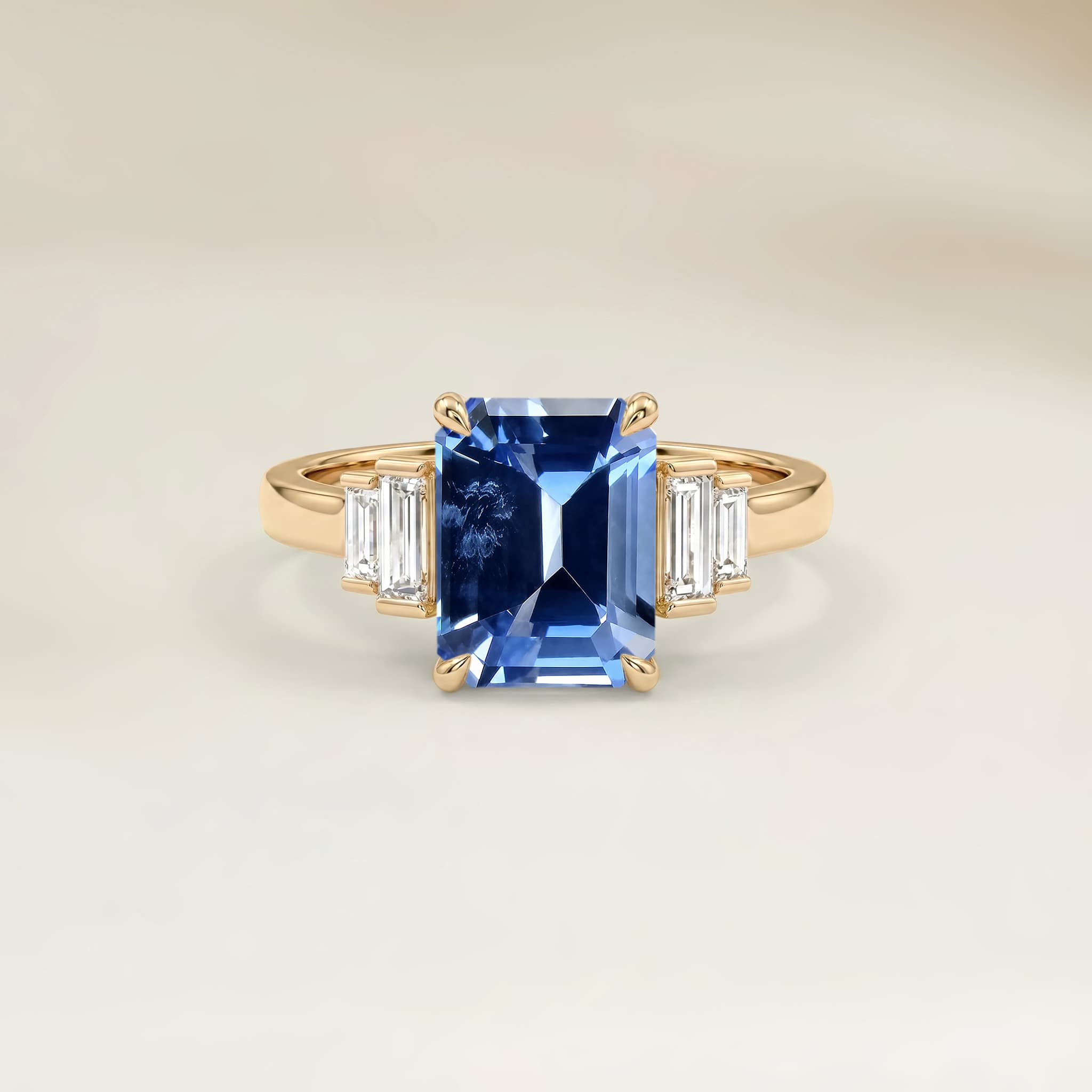 Bague Art Deco Saphir Bleu Rectangle de 0,90ct image 2