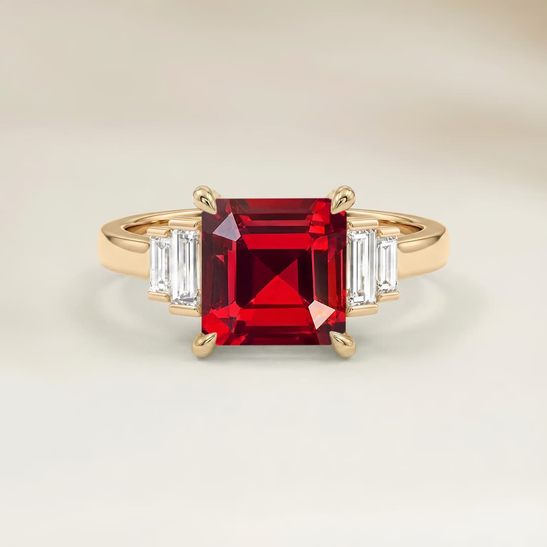 Art Deco Red Spinel Emerald Cut Ring 1.09ct