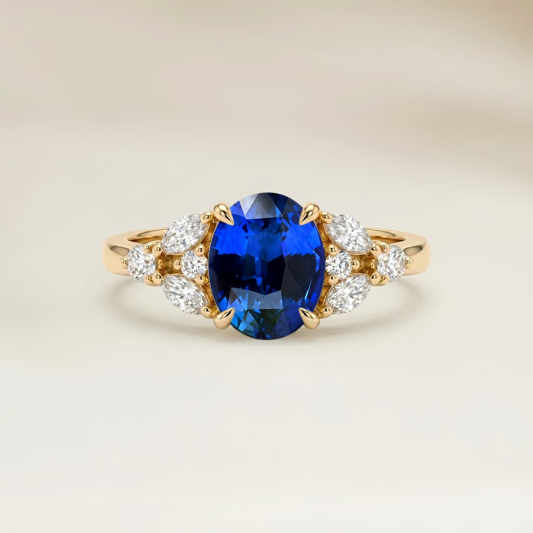 Ring Floral Blauer Saphir Oval 1,62 ct