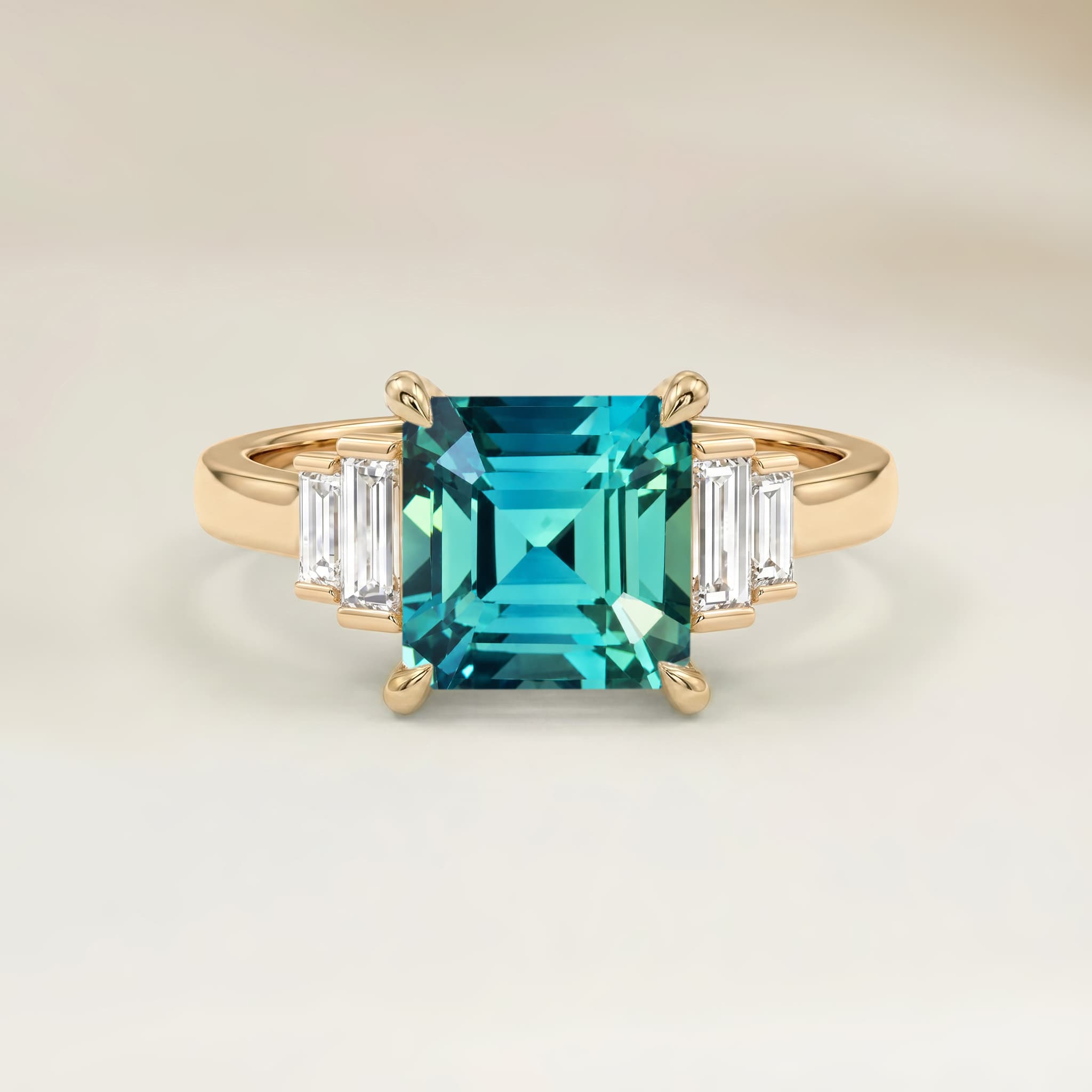 Bague Art Deco Saphir Teal Emerald Cut de 1,28ct image 2