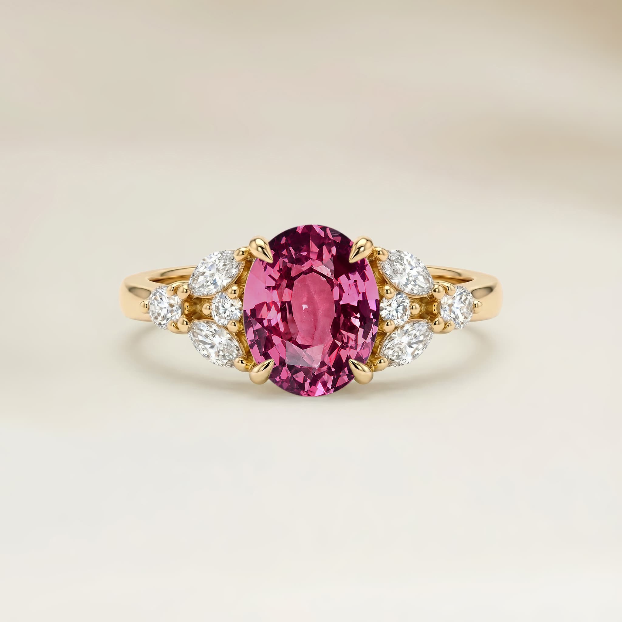 Bague Floral Saphir Padparadscha Ovale de 1,01ct — Or Jaune 18k - vue principale