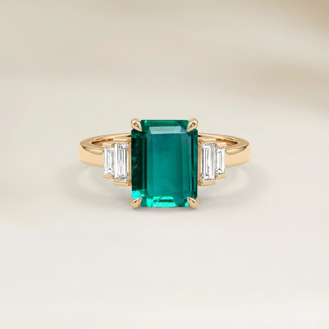 Anillo Art Déco Esmeralda de Zambia Rectángulo de 1,34ct