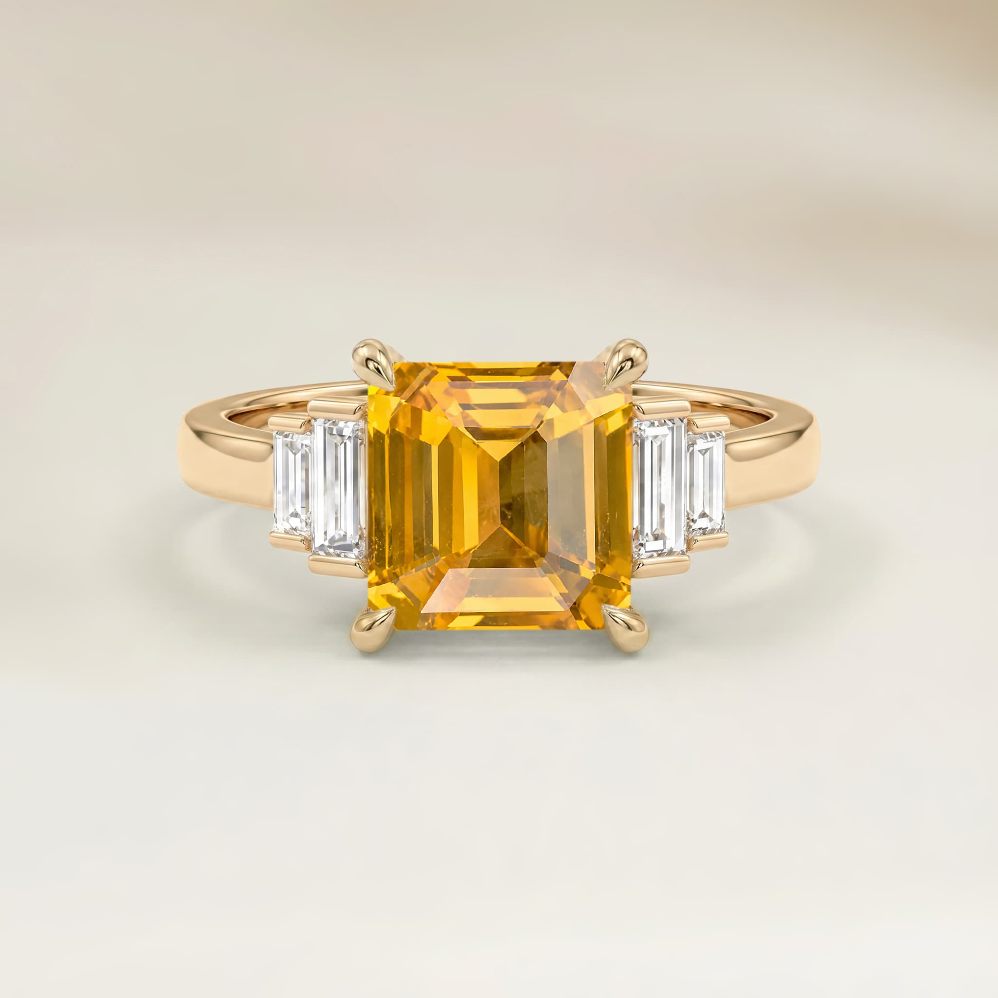 Anel Art Déco Safira Amarela Emerald Cut de 1,30ct