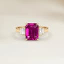 Bague Art Deco Saphir Rose Emerald Cut de 3,01ct