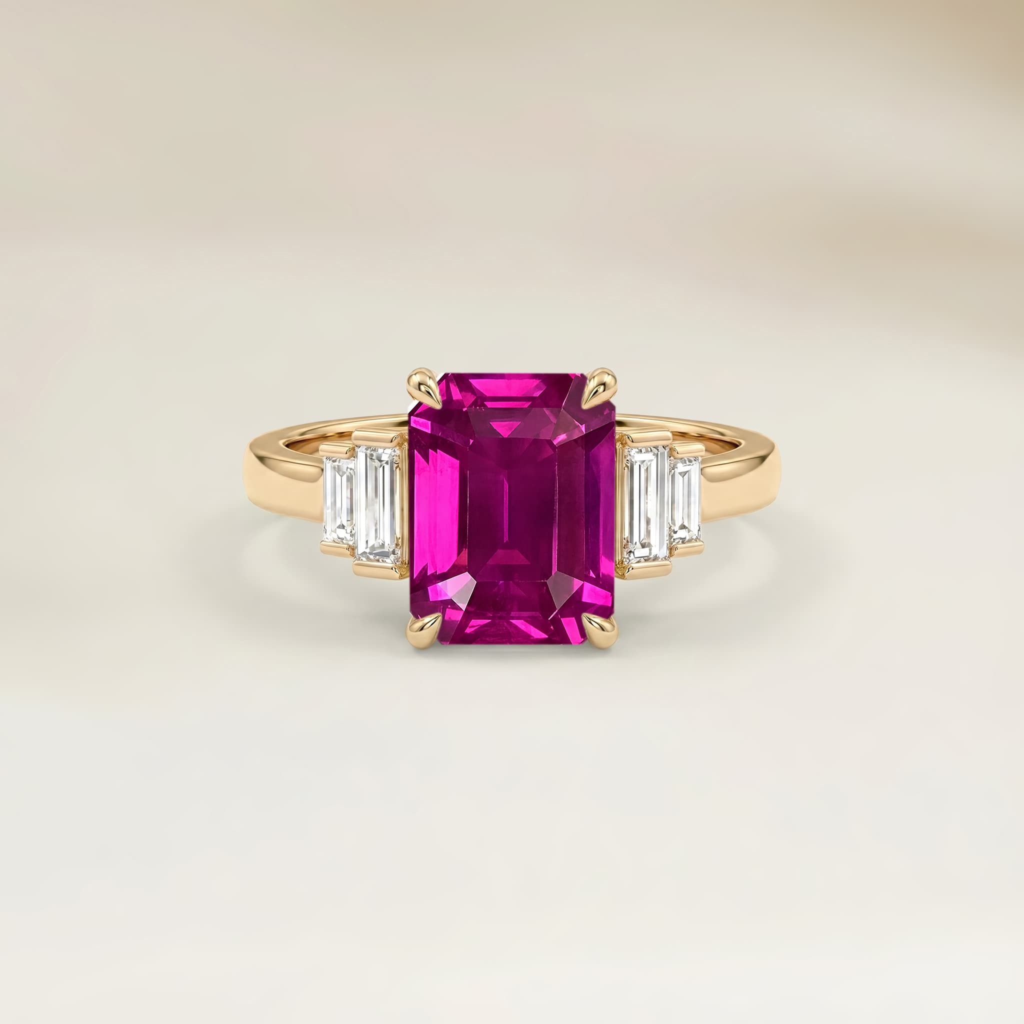 Bague Art Deco Saphir Rose Emerald Cut de 3,01ct image 2