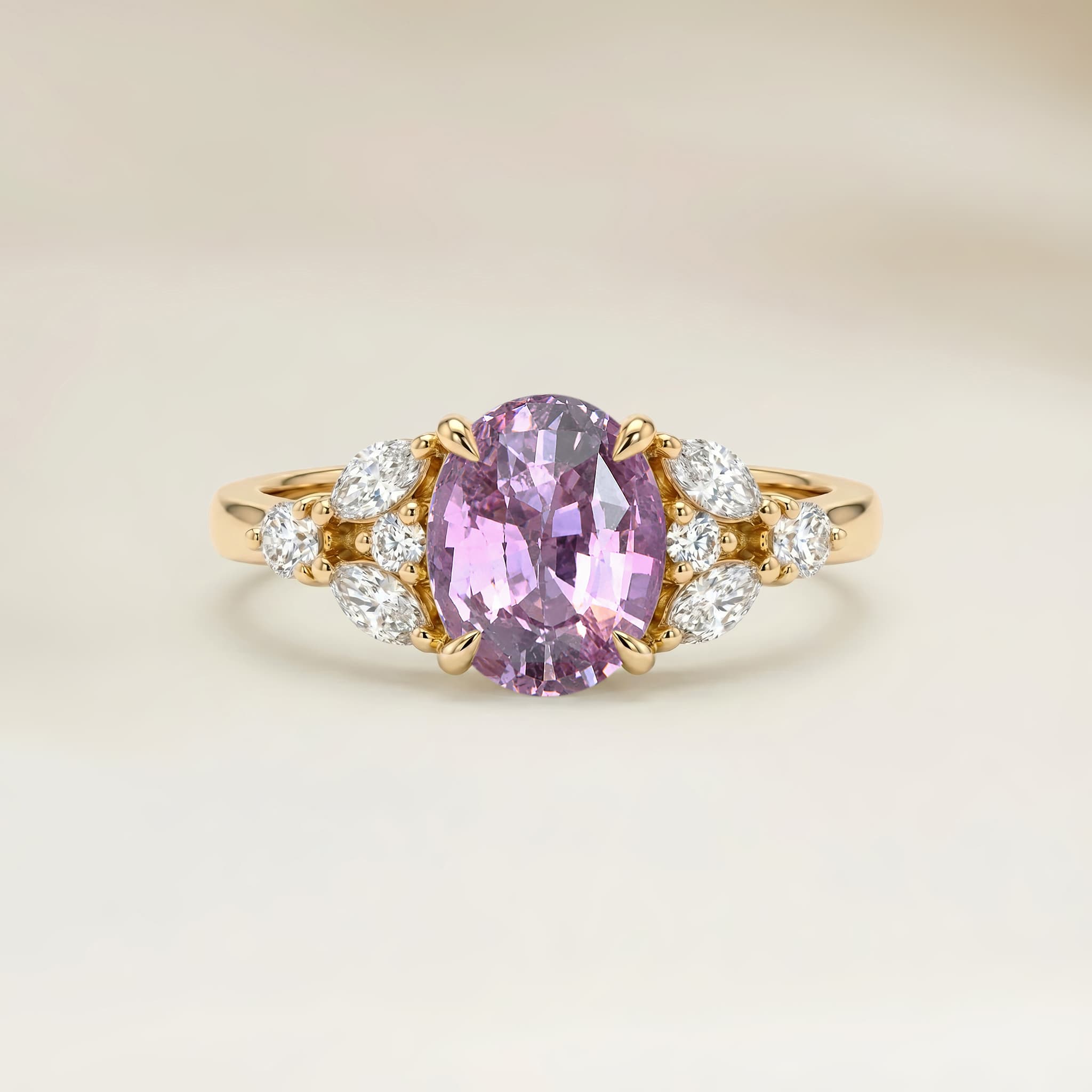 Bague Floral Saphir Padparadscha Ovale de 1,07ct — Or Jaune 18k - vue principale