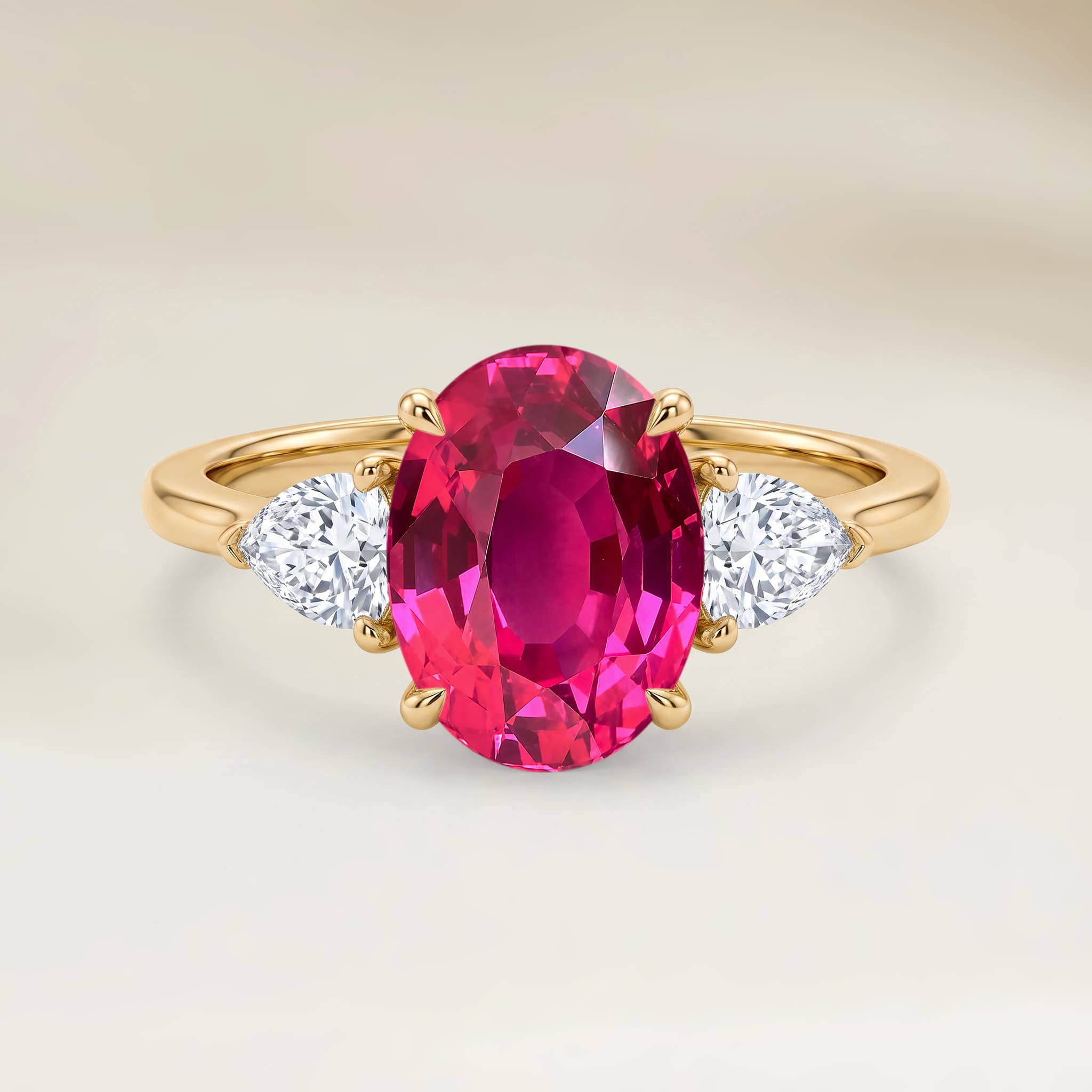 Bague Epaulé Spinelle Rose Ovale de 2,63ct — Or Jaune 18k - vue principale
