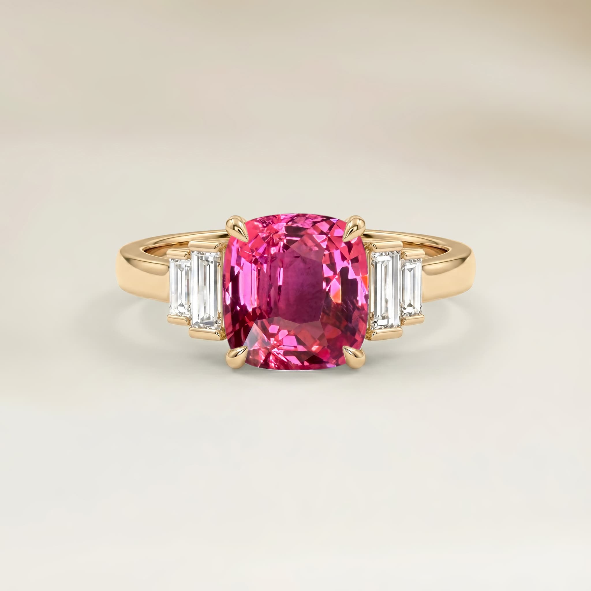 Bague Art Deco Spinelle Rose Coussin de 1,22ct — Or Jaune 18k - vue principale
