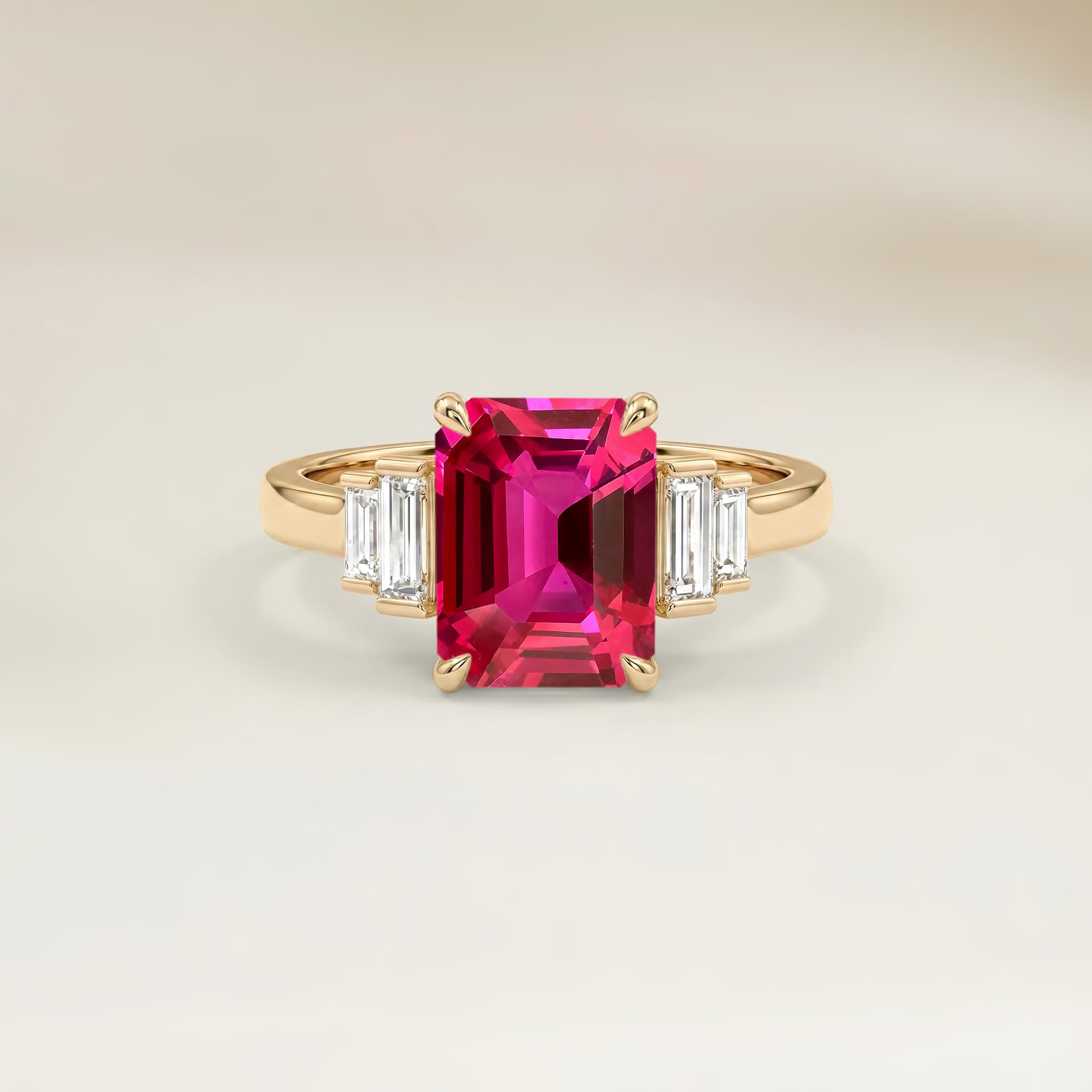 Bague Art Deco Spinelle Rose Rectangle de 2,15ct image 2