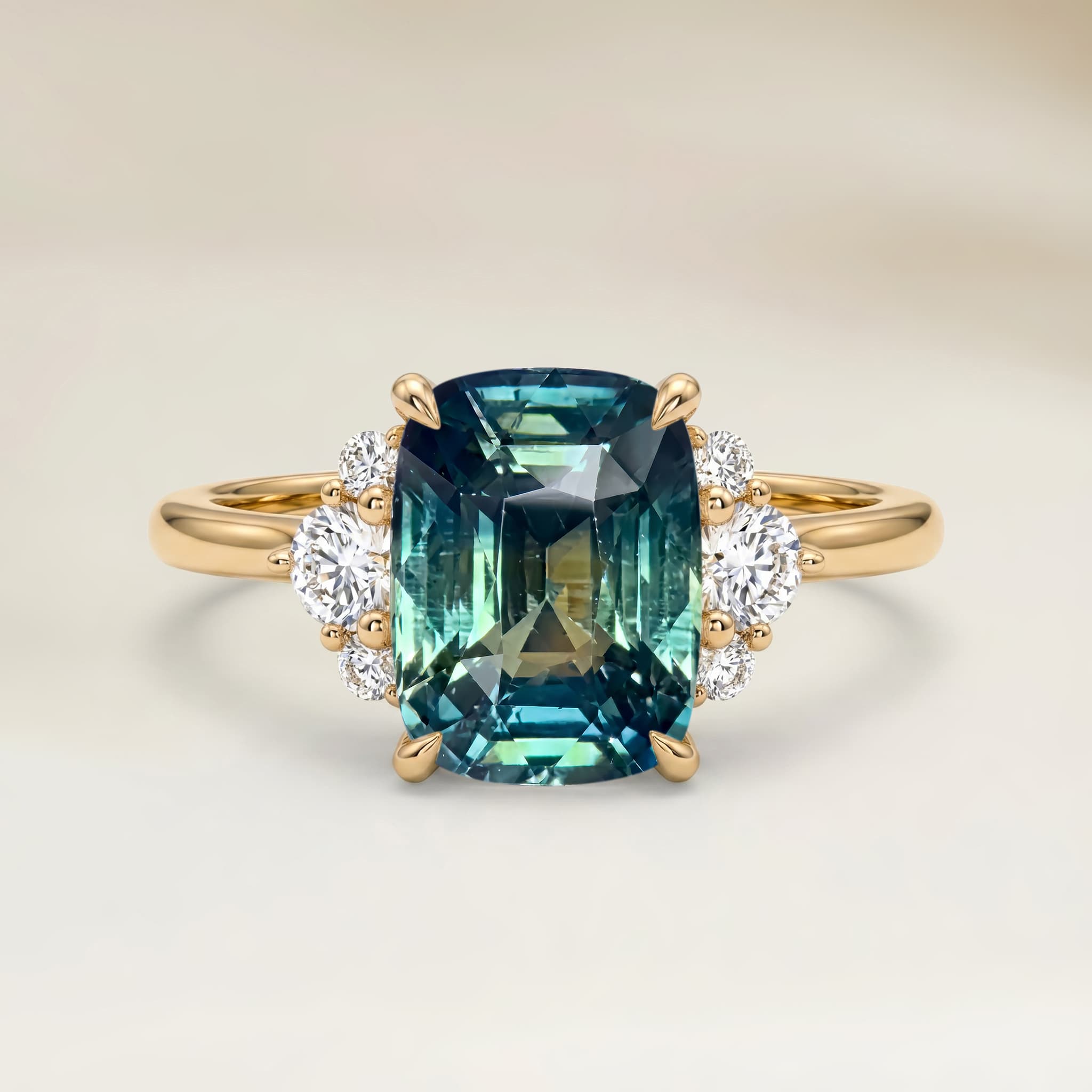Bague Epaulé Saphir Bicolore Coussin de 2,07ct — Or Jaune 18k - vue principale