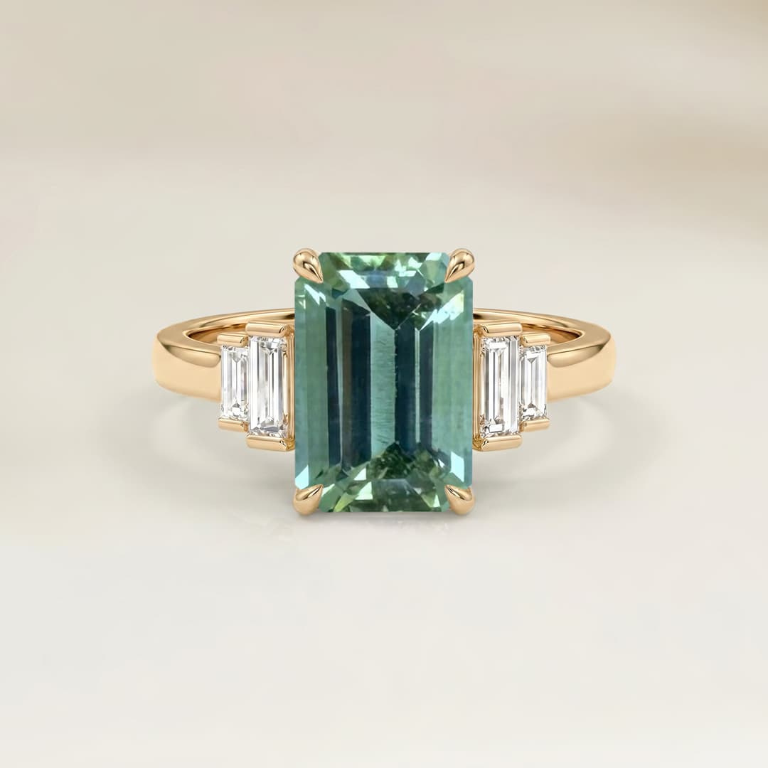 Art Deco Green Tourmaline Rectangle Ring 1.24ct
