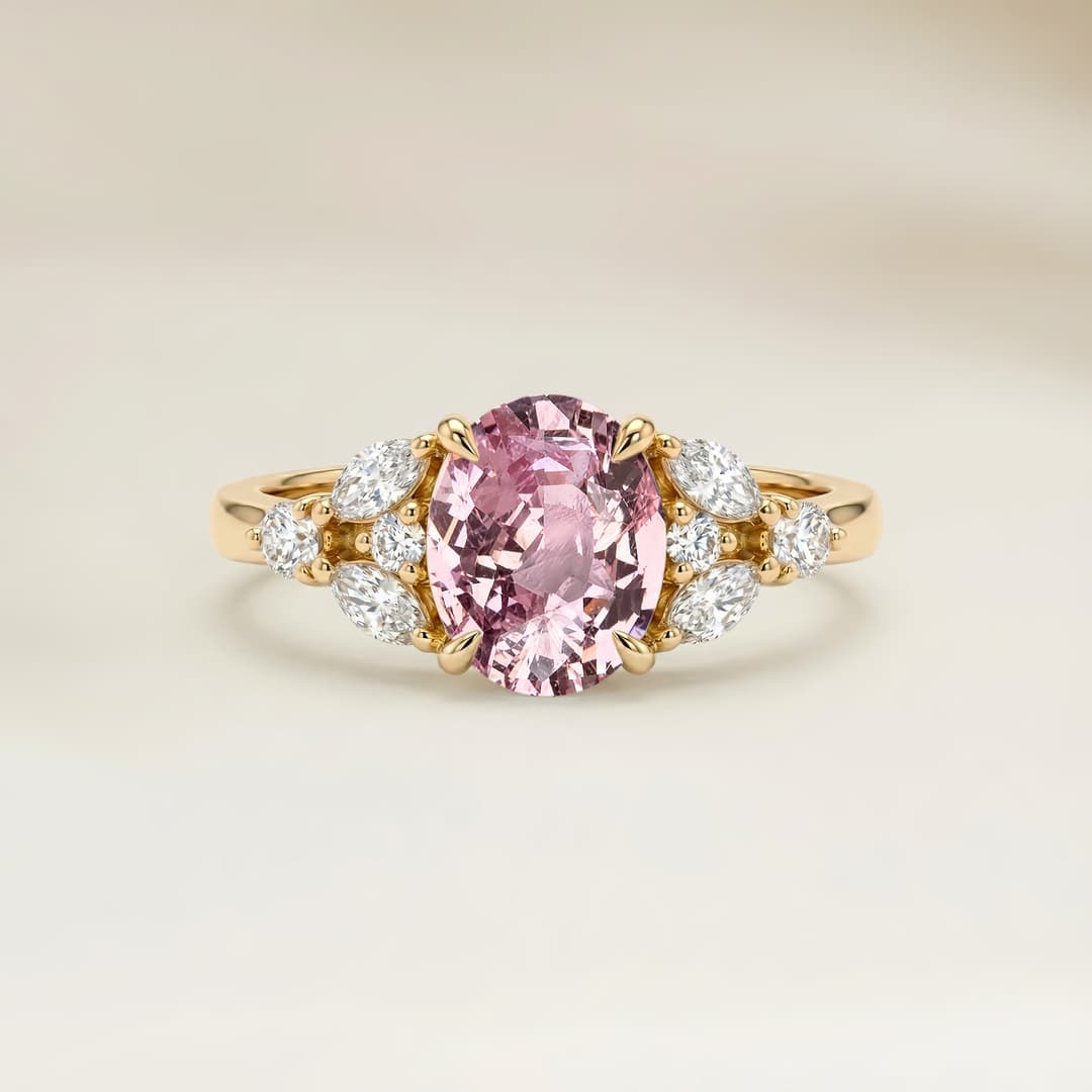 Ring Floral Padparadscha-Saphir Oval 1,67 ct