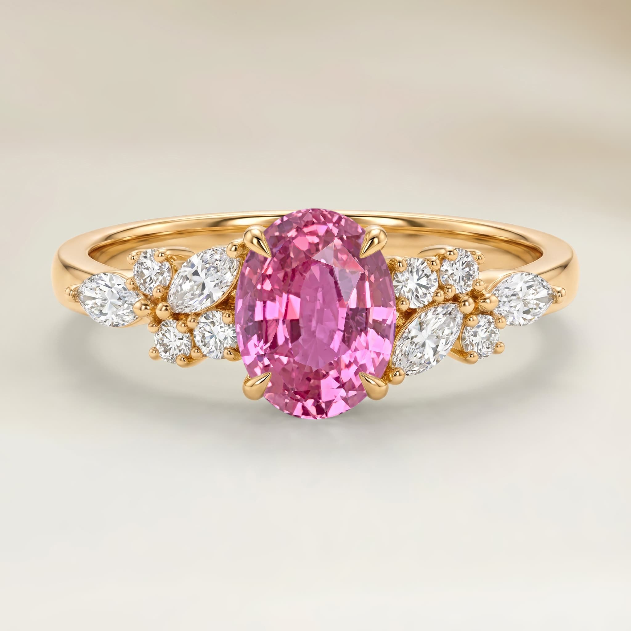 Bague Floral Saphir Padparadscha Ovale de 1,65ct