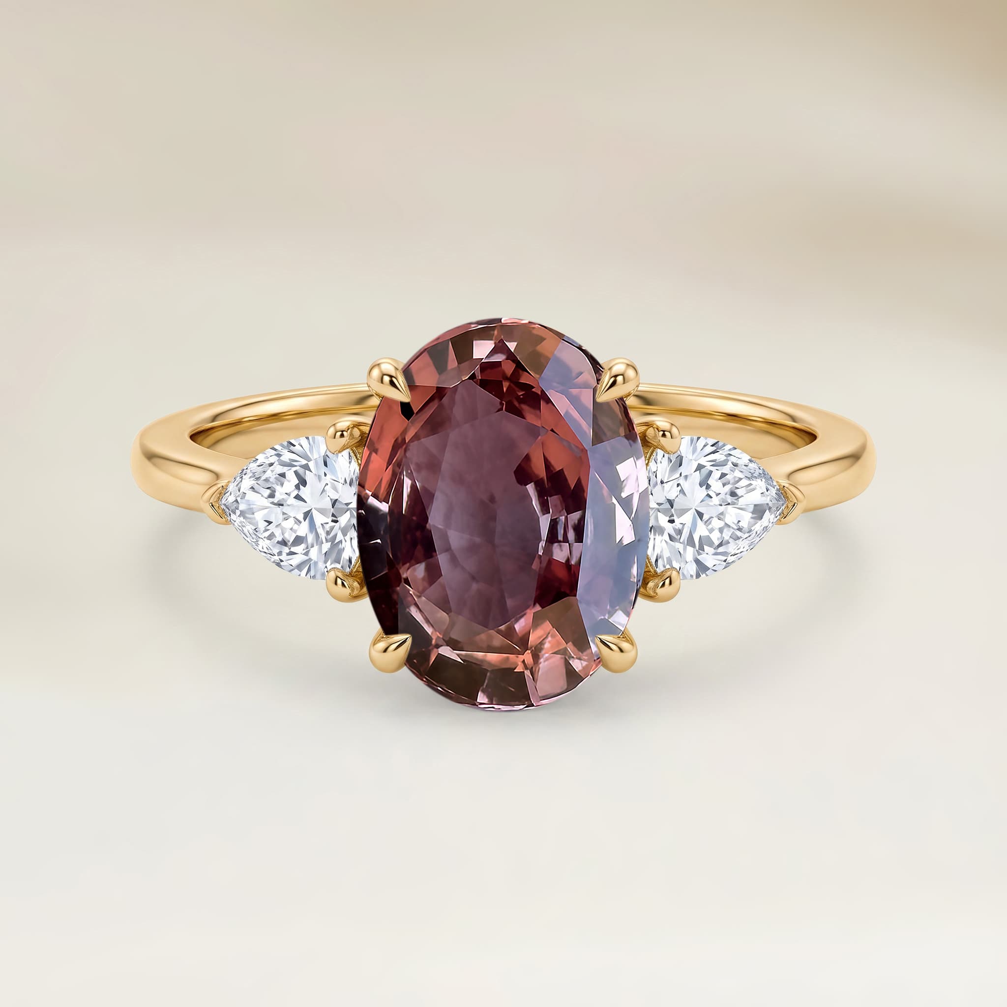 Bague Epaulé Saphir Padparadscha Ovale de 1,54ct — Or Jaune 18k - vue principale