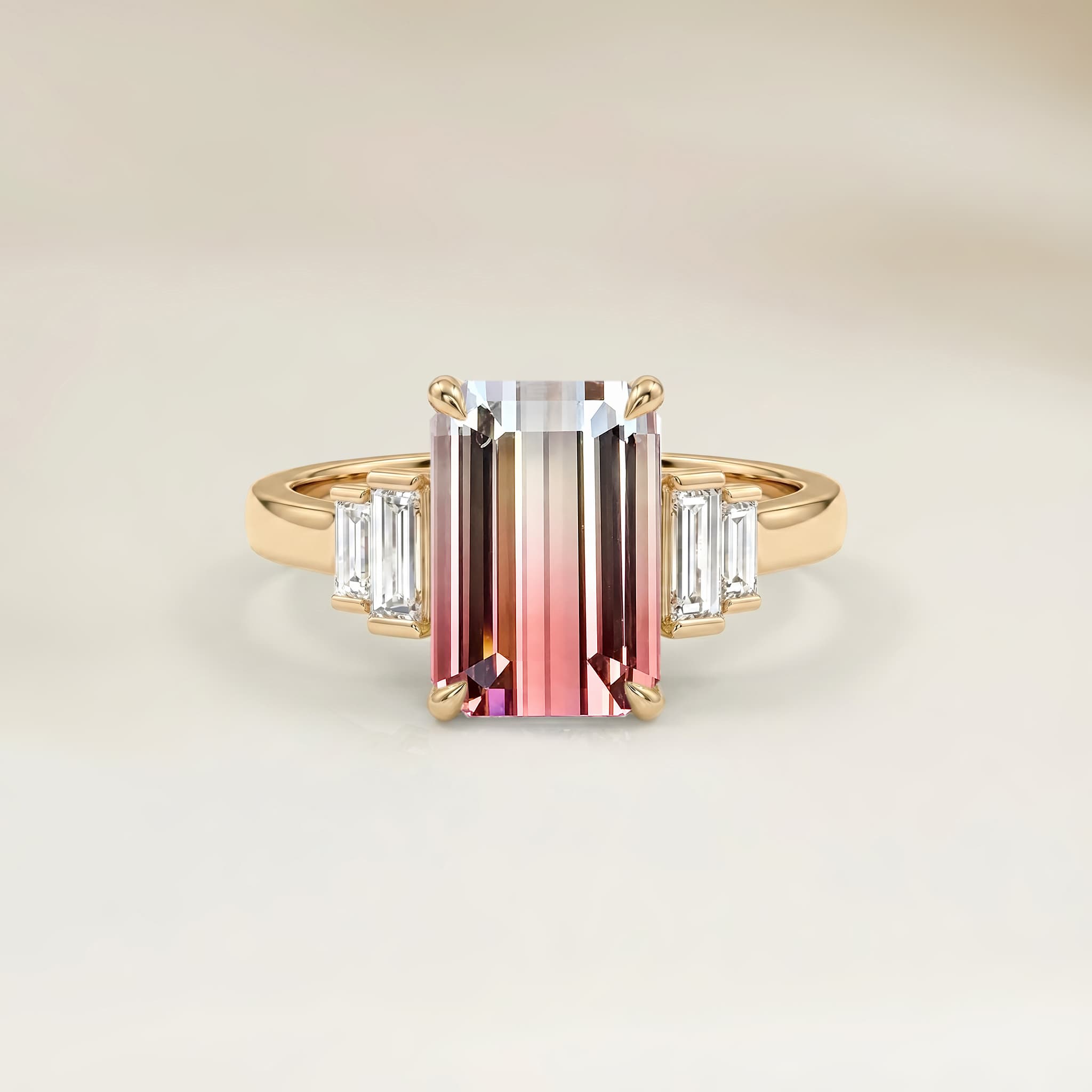 Bague Art Deco Tourmaline Bicolore Rectangle de 3,40ct image 2