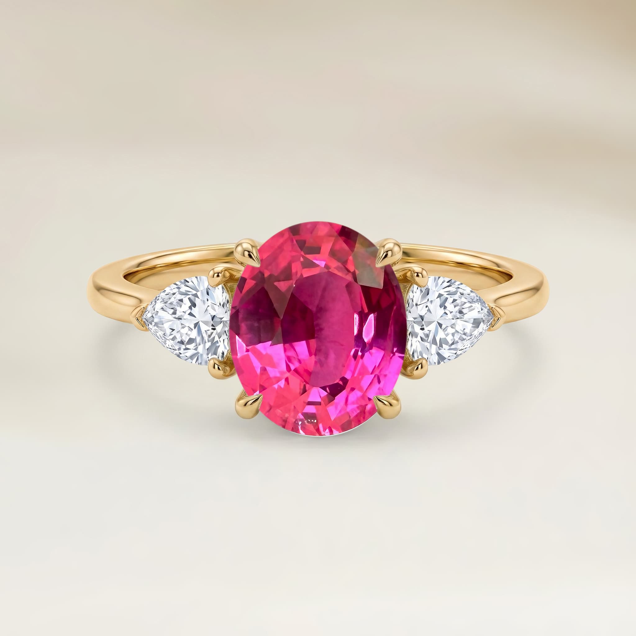 Bague Epaulé Spinelle Rose Ovale de 1,78ct — Or Jaune 18k - vue principale