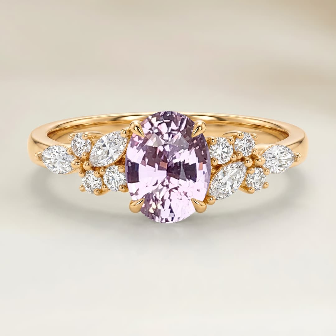 Floraler Ring Violetter Saphir Oval 2,61ct
