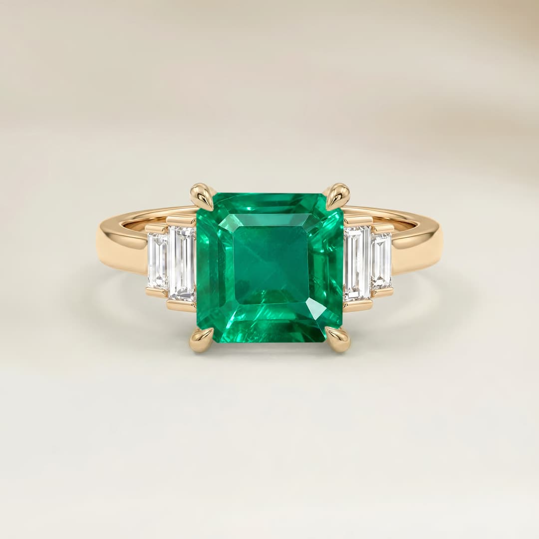 Art Deco Ring with 0.74ct Rectangle Zambian Emerald