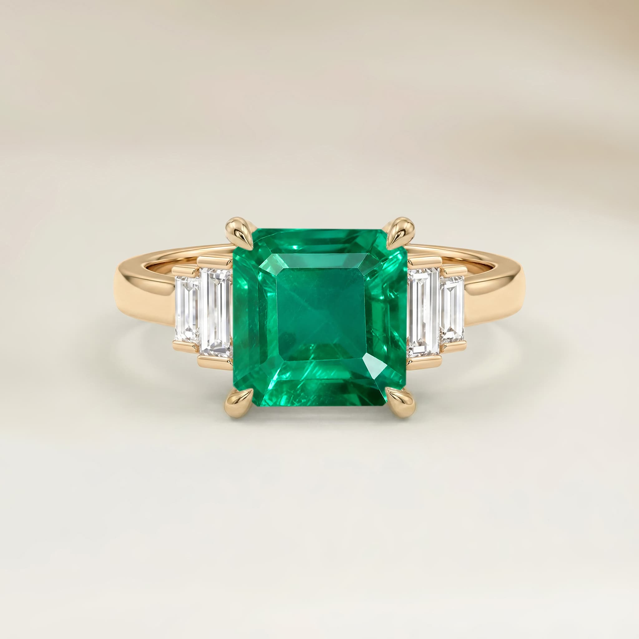 Bague Art Deco Emeraude de Zambie Rectangle de 0,74ct