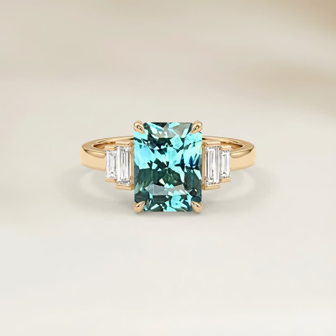 Anillo Art Déco Zafiro Teal Radiant de 1,62ct