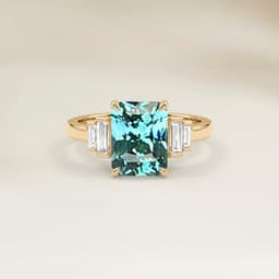 Anillo Art Déco Zafiro Teal Radiant de 1,62ct