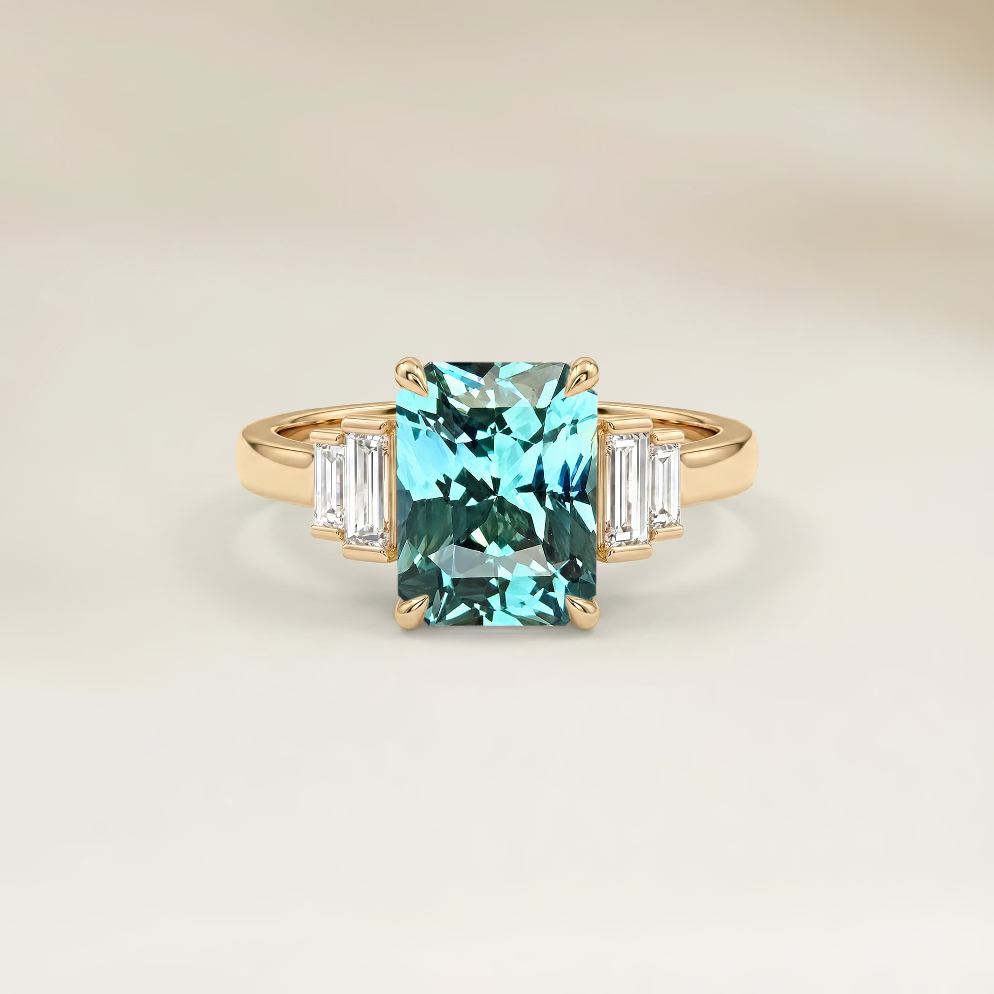 Bague Art Deco Saphir Teal Radiant de 1,62ct image 2
