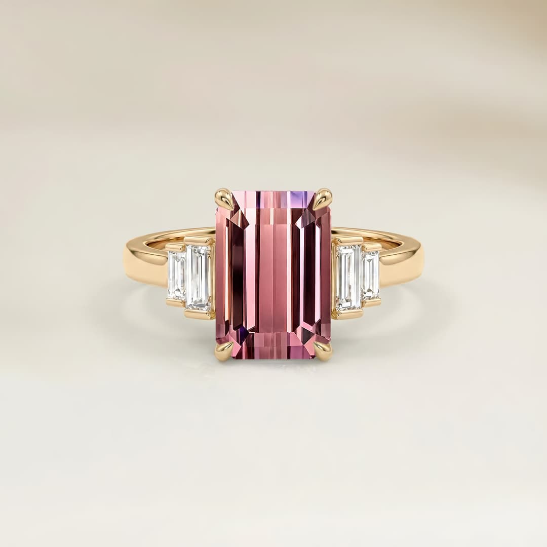 Art Deco Bicolour Tourmaline Rectangle Ring 2.60ct