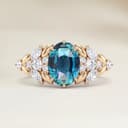 Floral Ring Natural Teal Sapphire Oval 2.01ct