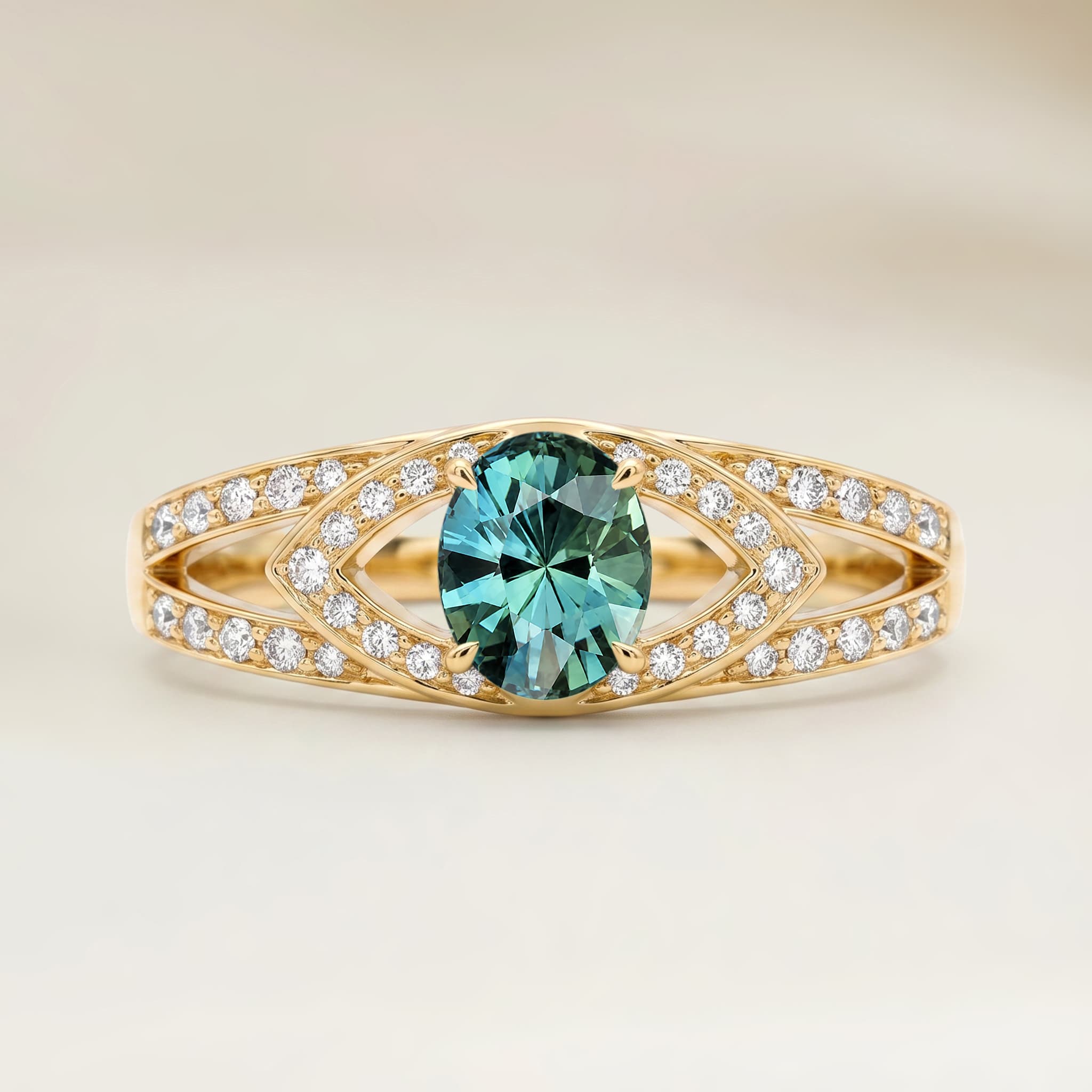 Bague Moderne Saphir Teal Ovale de 1,25ct