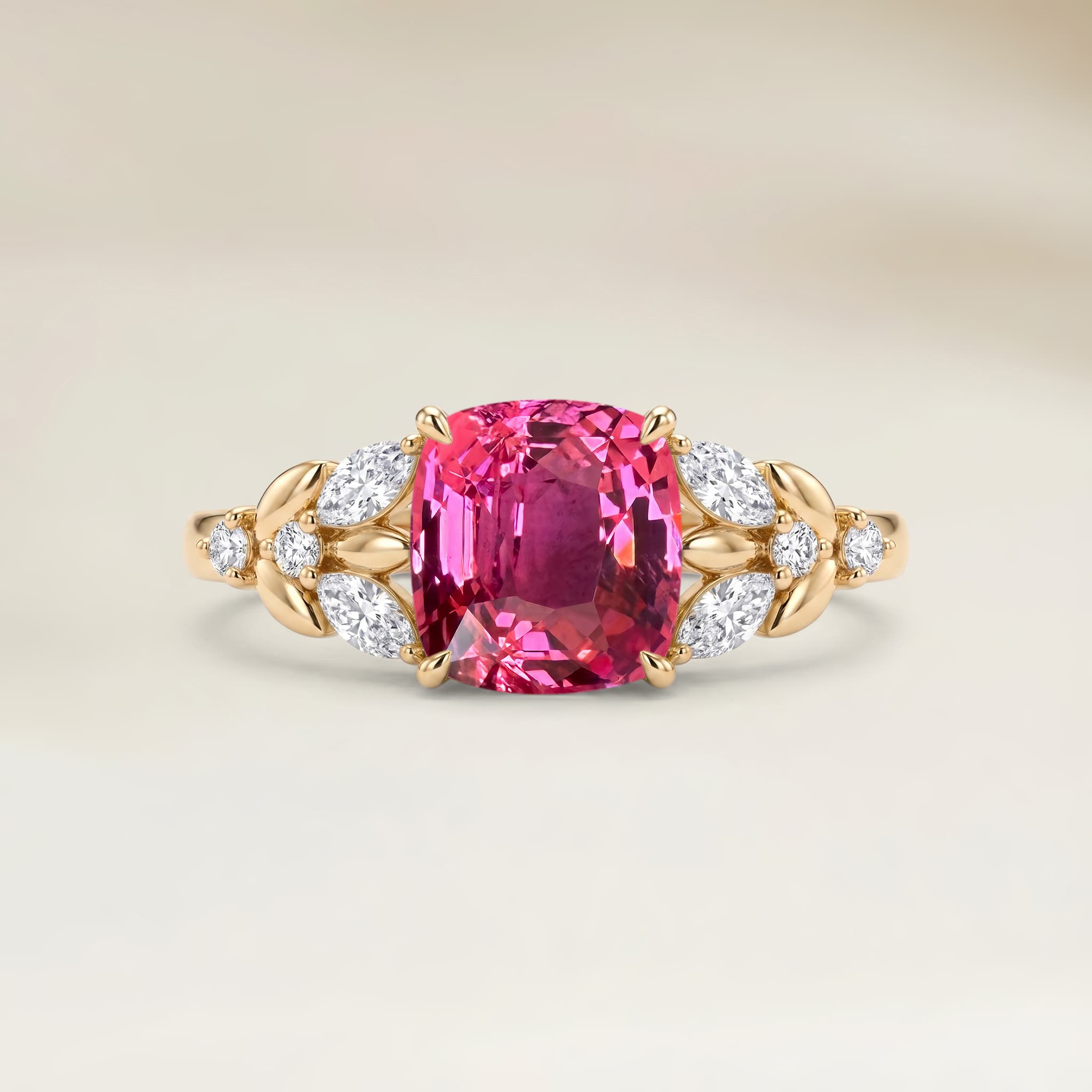 Bague Floral Spinelle Rose Coussin de 1,22ct