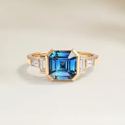 Anello Art Déco con Zaffiro Teal Rettangolare da 1,04 ct