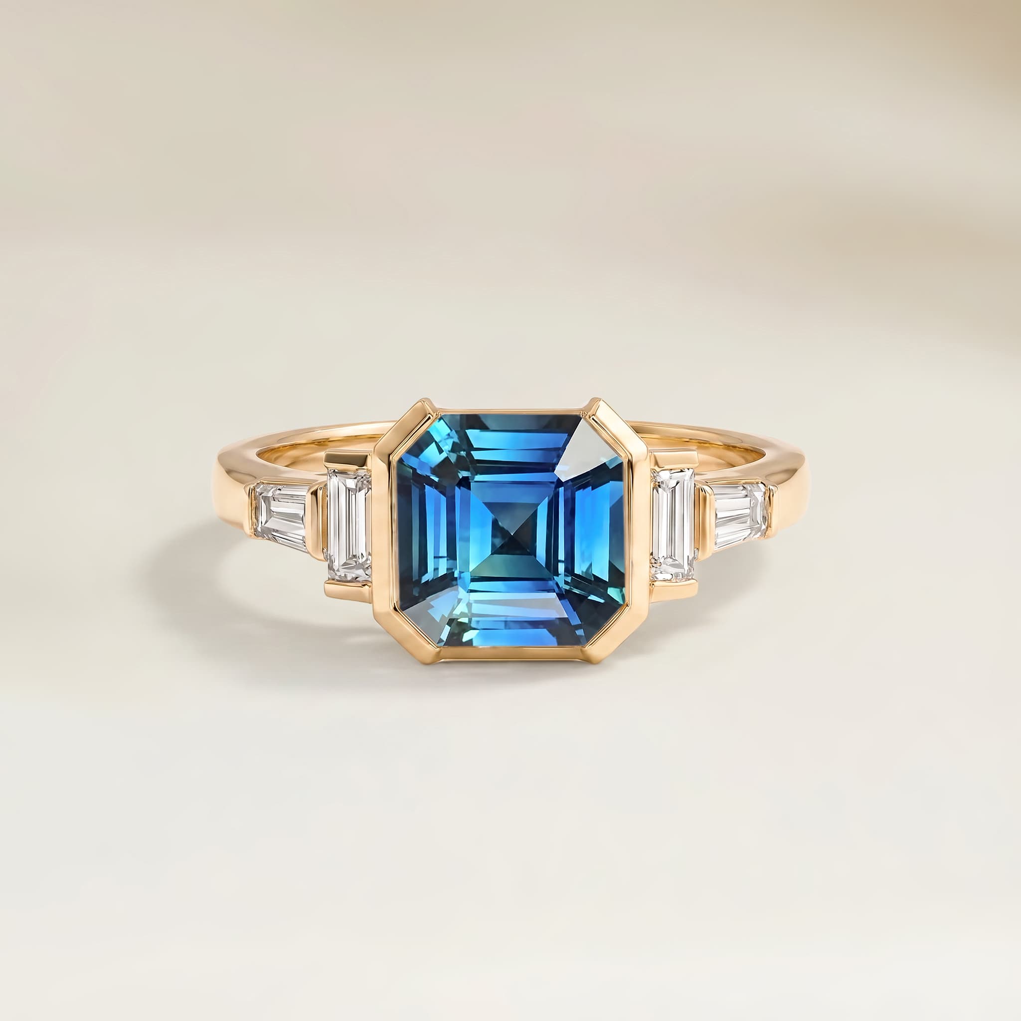 Bague Art Deco Saphir Teal Rectangle de 1,04ct