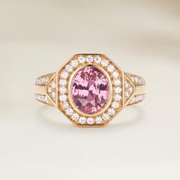 Anel Art Déco com Safira Padparadscha Oval de 2,20 quilates