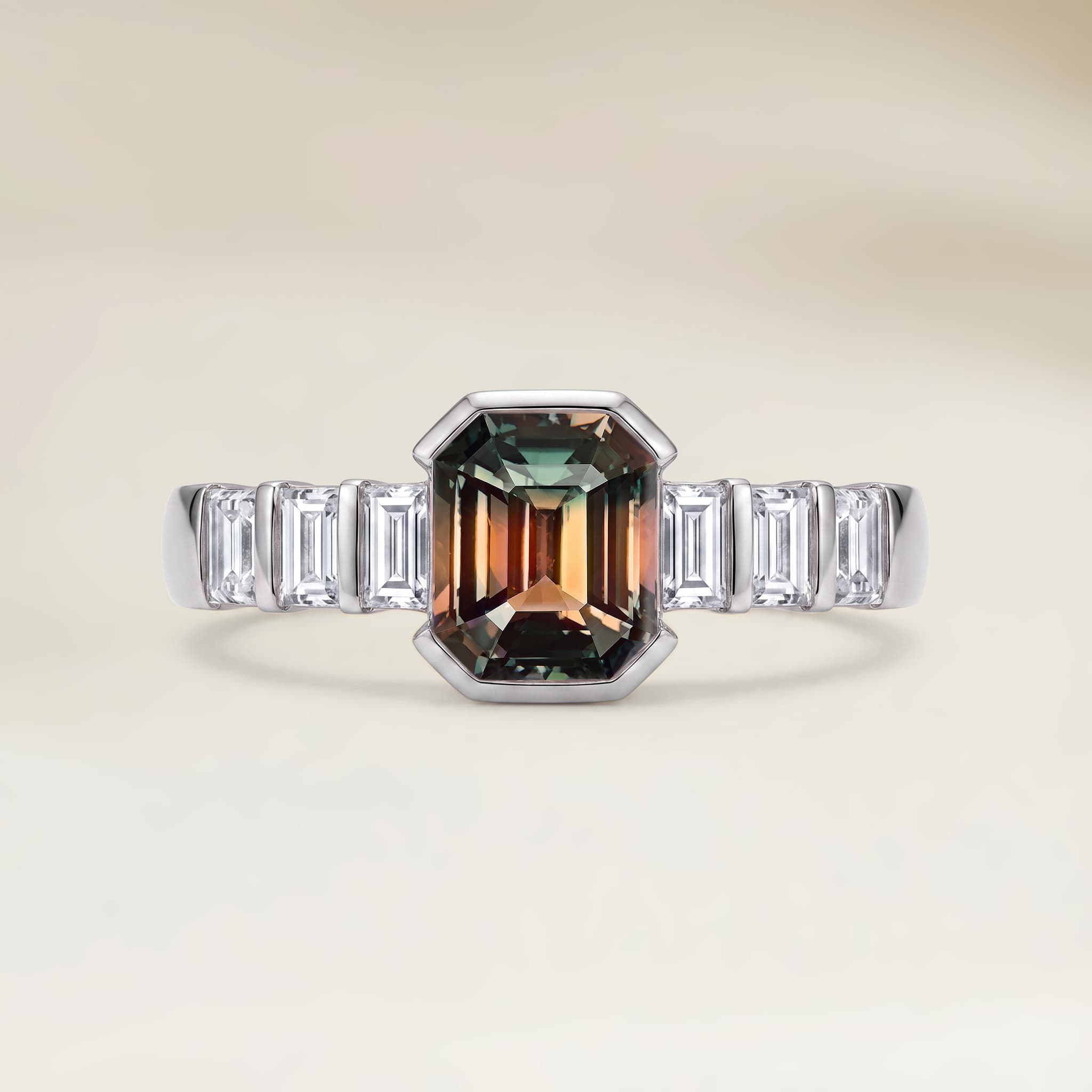 Bague Moderne Saphir Bicolore Rectangle de 3,05ct