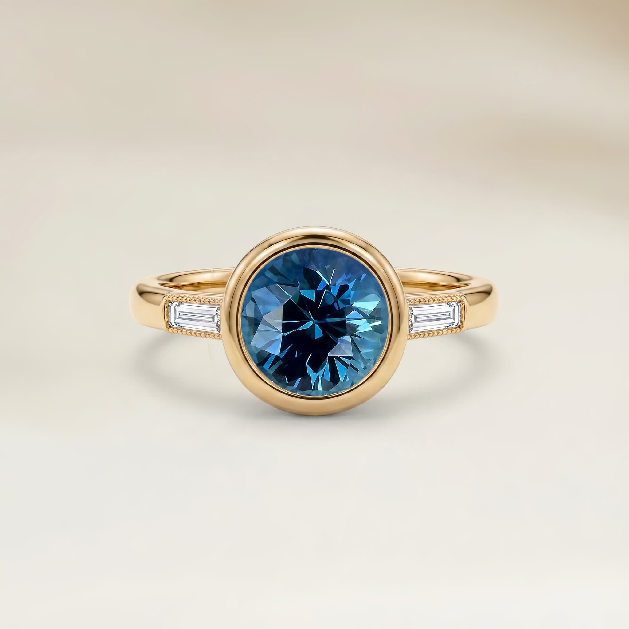 Bague Epaulé Saphir Teal Rond de 1,16ct