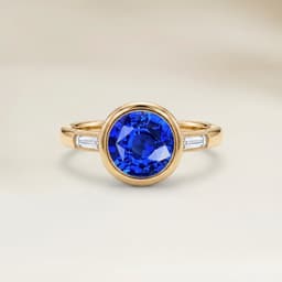 Anello a spalla con zaffiro blu rotondo da 1,20 ct
